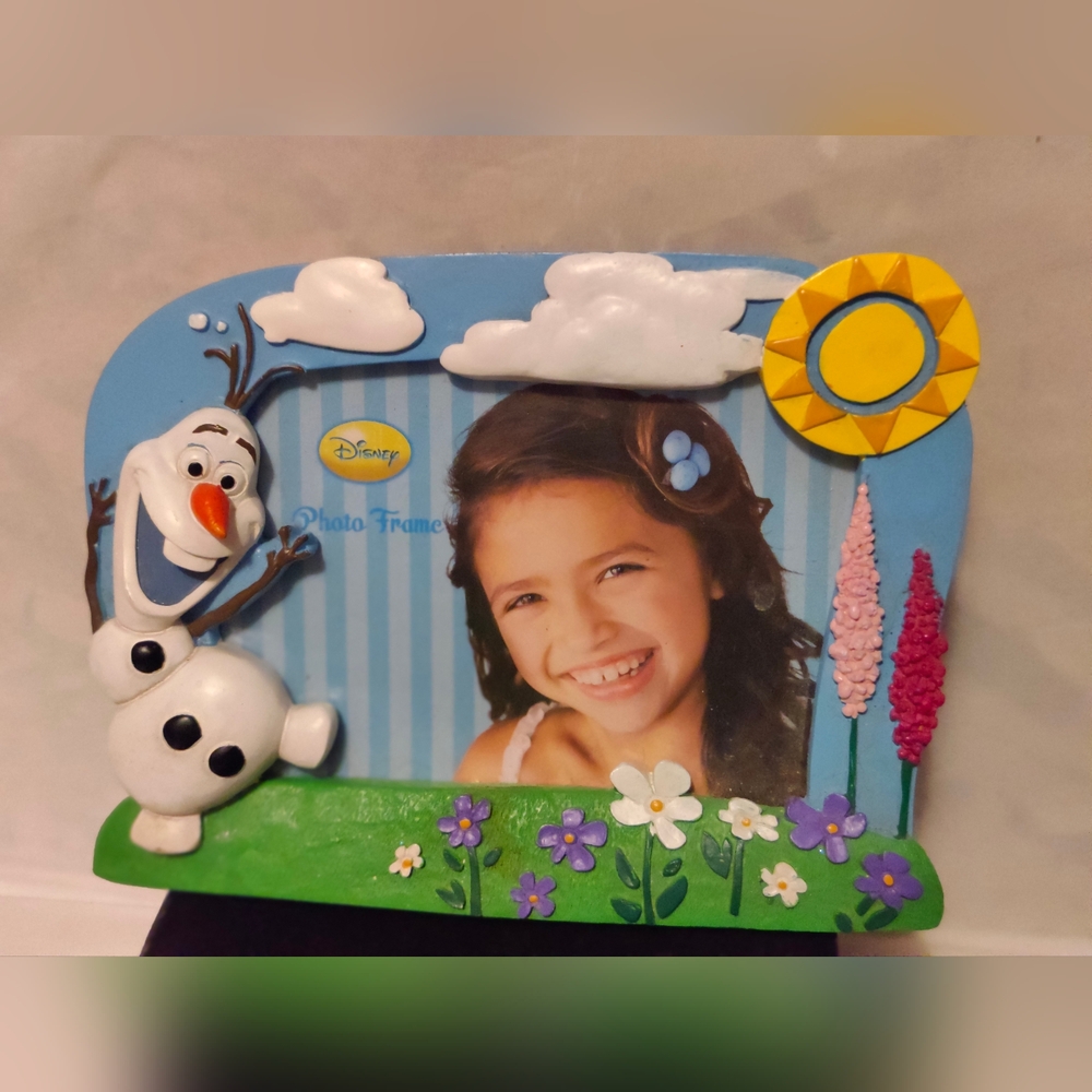 Disney Olaf Blue and White Photo Frame with Yellow Sun and Green Base